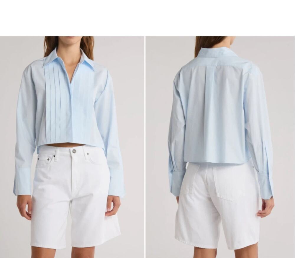 A.L.C. Cam Cropped Tux Top Light Blue Size 2 Preppy Quiet luxury cotton poplin